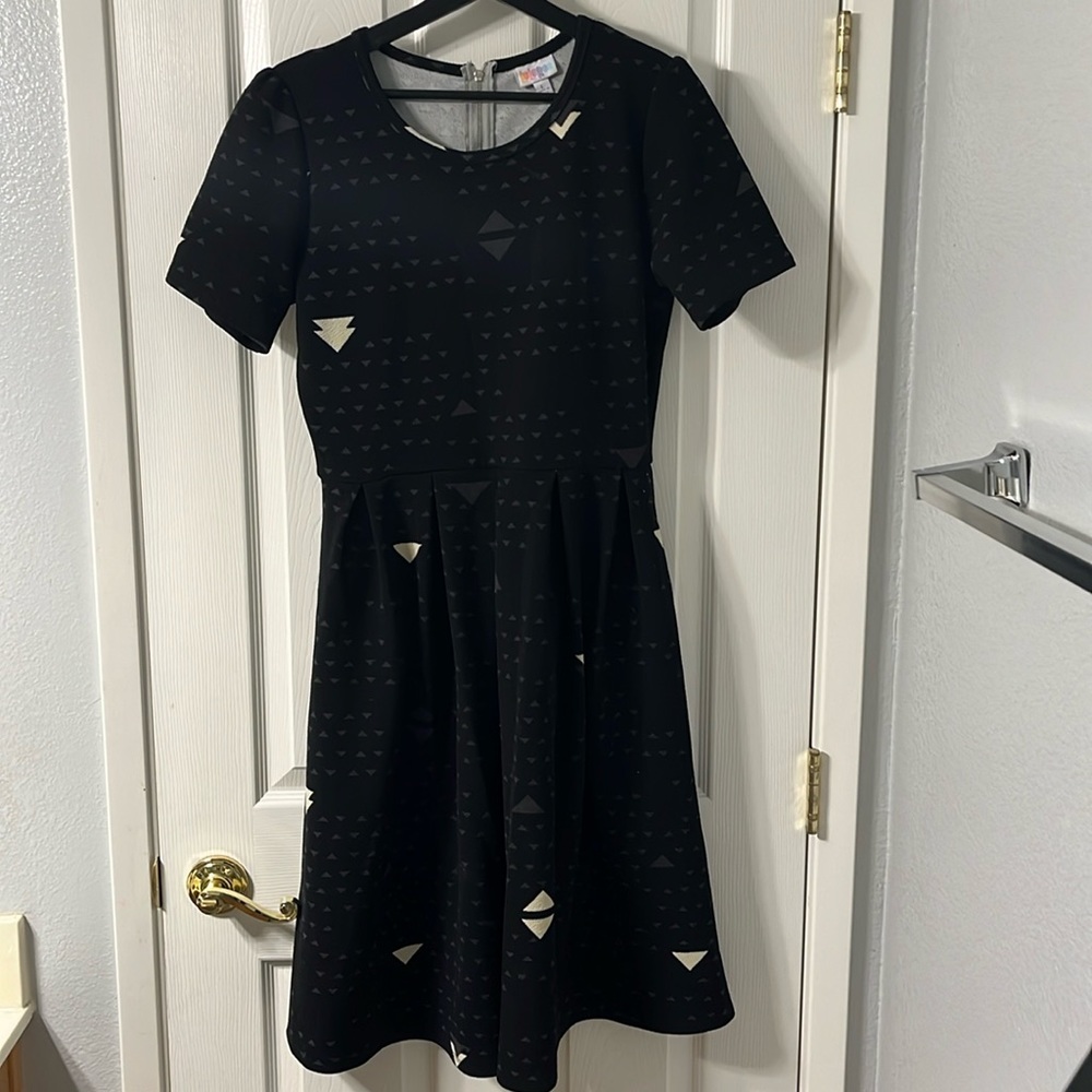 Black LuLaRoe Amelia Dress with Geometric Pattern